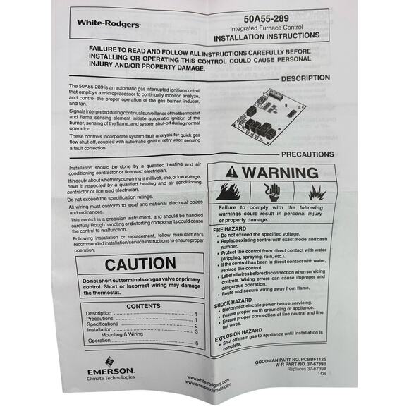 White-Rodgers Integrated Fan Control Board 50A55-289 PCBBF112S - Picture 5 of 6